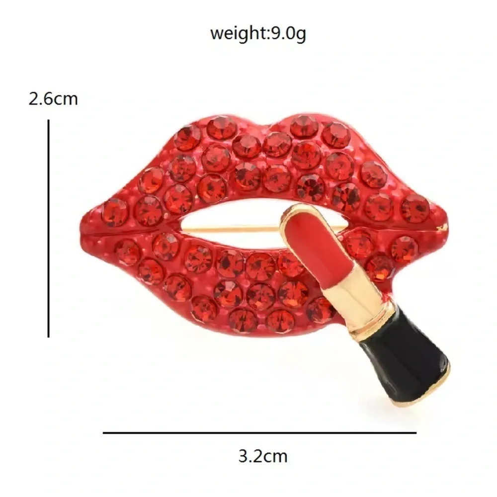 Red Crystal Lips Lipstick Brooch